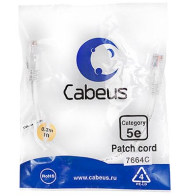 патч-корд Cabeus PC-UTP-RJ45-Cat.5e-0.3m-WH-LSZH Белый