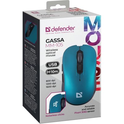 мышь Defender Gassa MM-105 Turquoise Бирюзовый