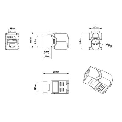 вставка Hyperline KJ8-8P8C-C6A-180-TLS-WH